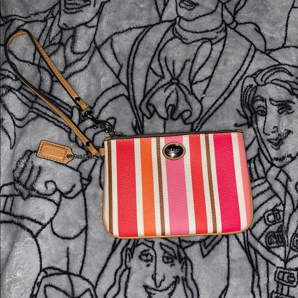 NWOT PINK AND ORANGE STRIPED COACH WRISTLET
